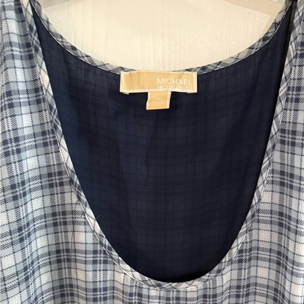 MICHAEL Michael Kors XXL Blue Asymmetrical Plaid Georgette Dress - Picture 4 of 8